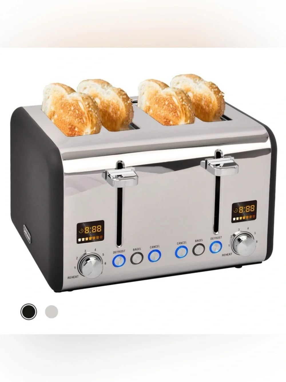 Seedeem Rapid 4-Slice Wide-Slot Bagel Toaster Stainless 1800W 120V LCD display